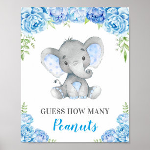 Guess How Many Peanuts Elephant Baby Boy Shower Poster