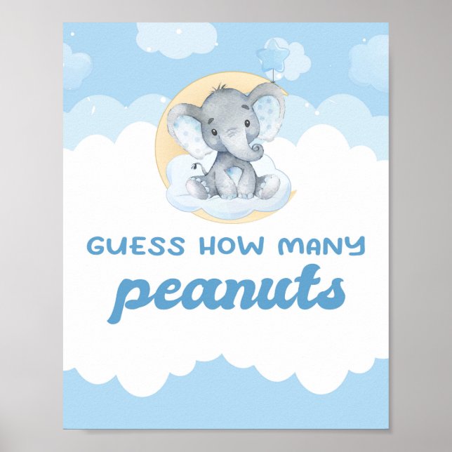 Guess How Many Peanuts Elephant Boy Baby Shower Poster (Front)