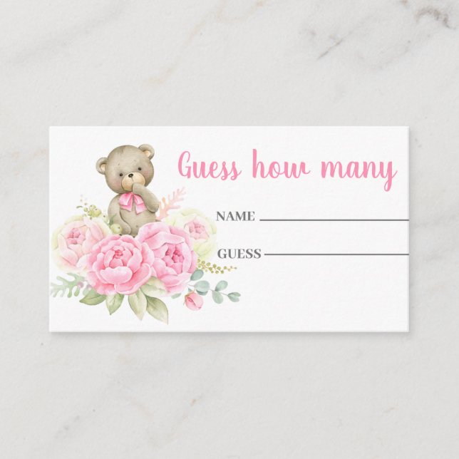 Guess how many pink bear card (Front)