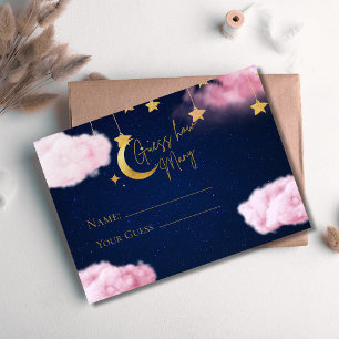 Guess How Many pink Over the Moon Baby Shower Enclosure Card