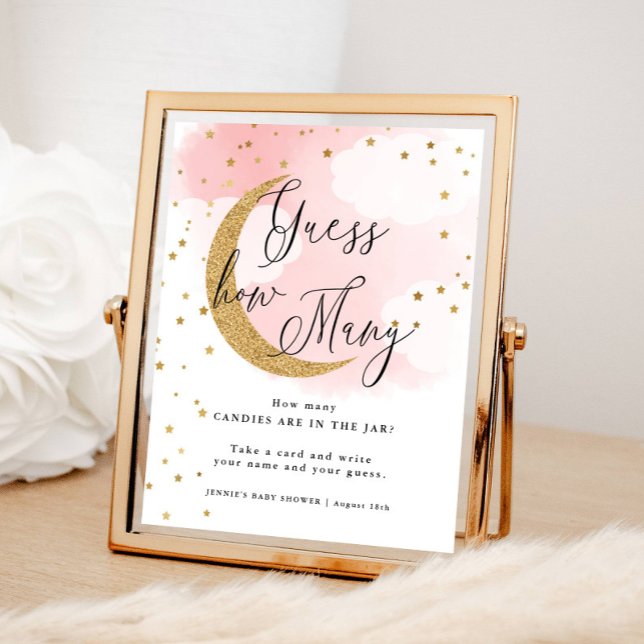 Guess How Many Pink Over the Moon Baby Shower Game Poster (Creator Uploaded)