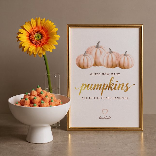 Guess How Many Pumpkins Sign | Orange Fall Game (Baby Shower Game Sign)