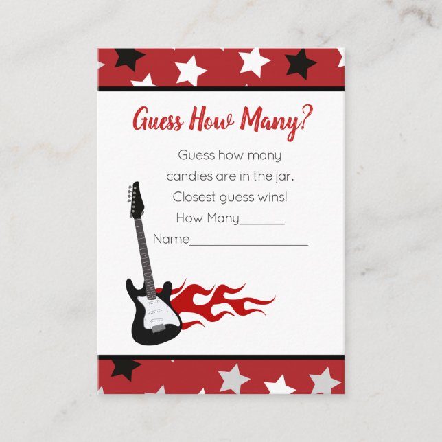 Guess How Many Red Rock Star Baby Shower Game Enclosure Card (Front)