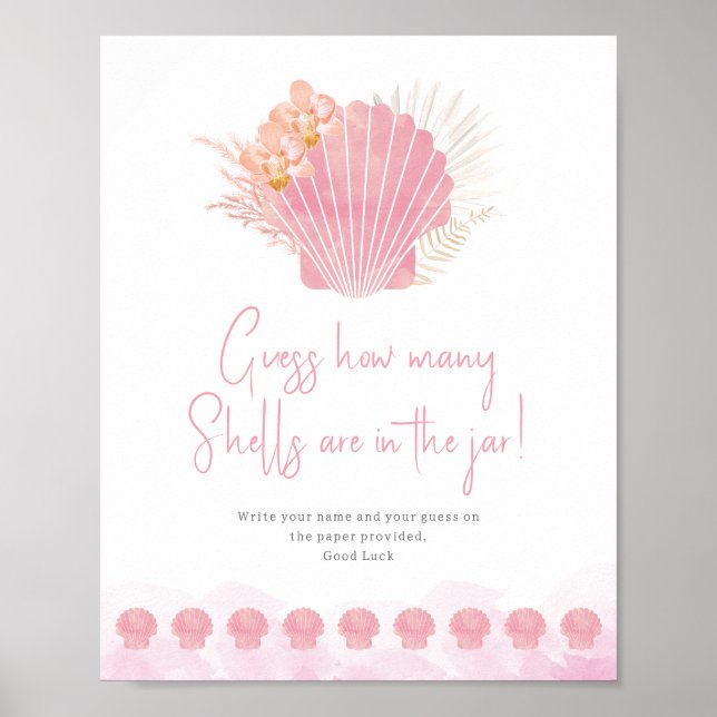 Guess how many shells baby shower game poster (Front)