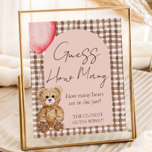 Guess How Many Teddy Bear Baby Shower Game Table Poster
