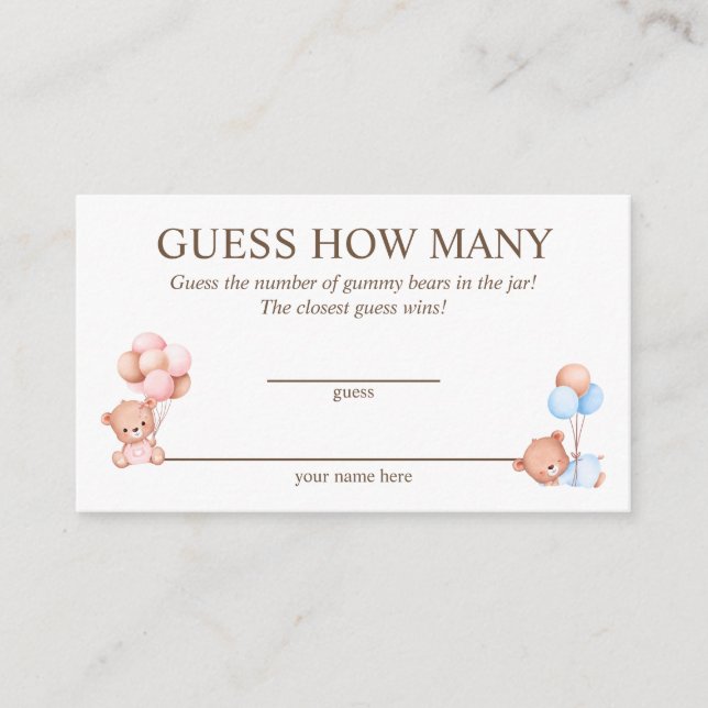 Guess How Many Twins Baby Shower Game Card (Front)