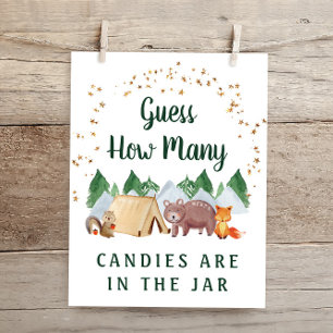 Guess How Many Woodland Animals Baby Shower Game Poster