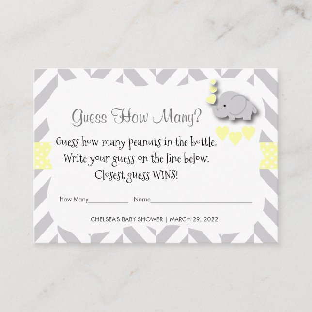 Guess How Many - Yellow Elephant Enclosure Card (Front)