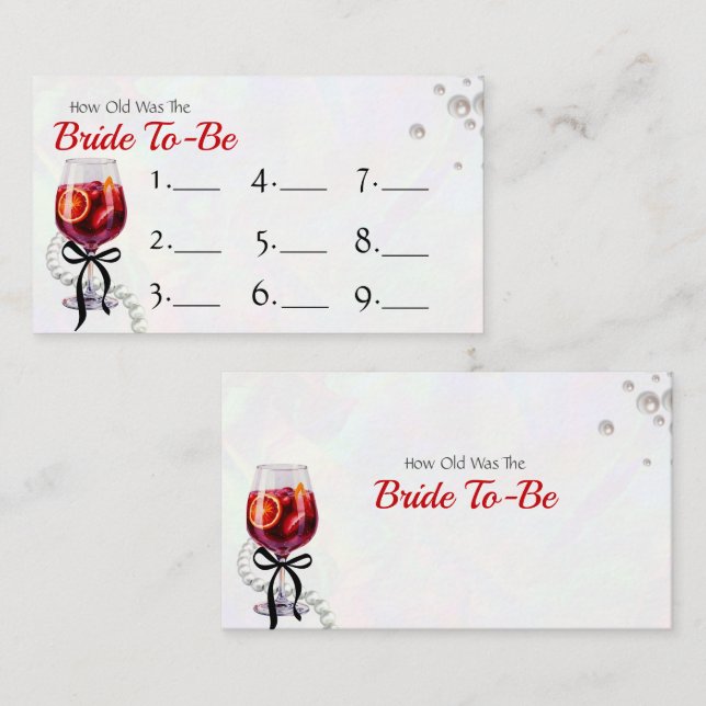 Guess How Old the Bride-to-Be Game Response Card (Front/Back)