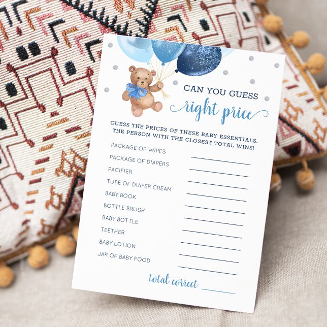 Guess Right Price Game Baby Shower Teddy Bear Card (Creator Uploaded)