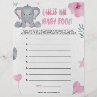Guess The Baby Food [Baby Elephant [Pink]] Custom Letterhead