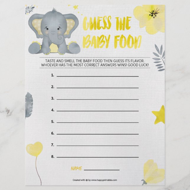 Guess The Baby Food [Baby Elephant [Yellow]] Custom Letterhead (Front)