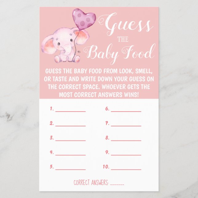 Guess the Baby Food | Baby Shower Game Card (Front)