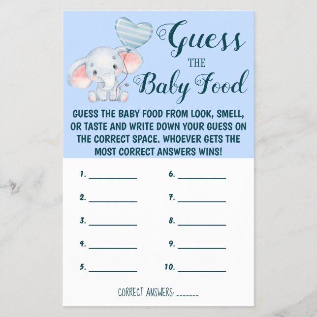Guess the Baby Food | Baby Shower Game Card (Front)