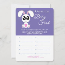 Guess the Baby Food, Baby Shower, Rabbit Game Card