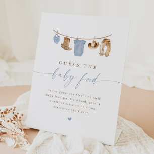 Guess the Baby Food Cowboy Baby Shower Pedestal Sign