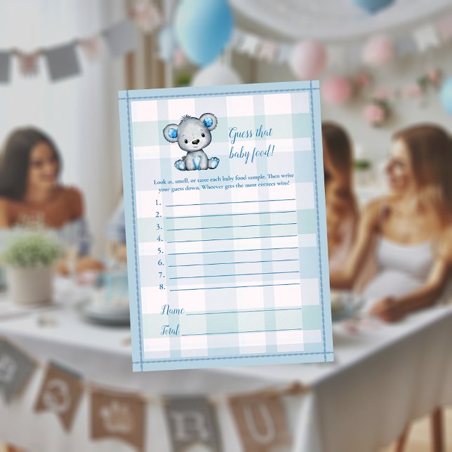 Guess The Baby Food Cute Grey Bear Boy Shower Game Invitation (Creator Uploaded)
