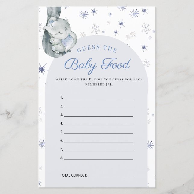 Guess The Baby Food Elephant Blue Baby Shower Game (Front)