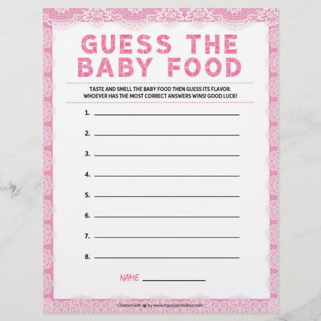 Guess The Baby Food [Luxury Lace [Pink]] Custom Letterhead (Front)