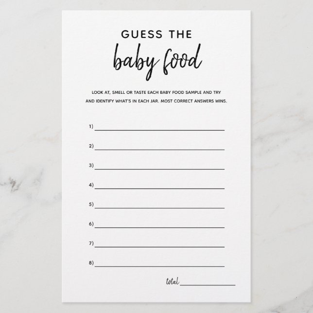 Guess the Baby Food Minimalist Baby Shower Game (Front)