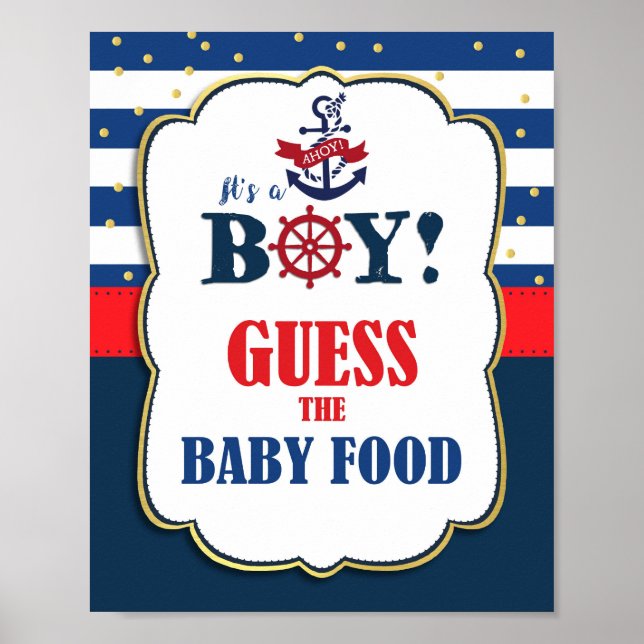Guess the Baby Food Nautical Baby Shower Game Sign (Front)