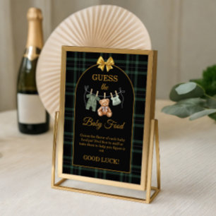 Guess the Baby Food Plaid Teddy Bear Baby Shower Poster