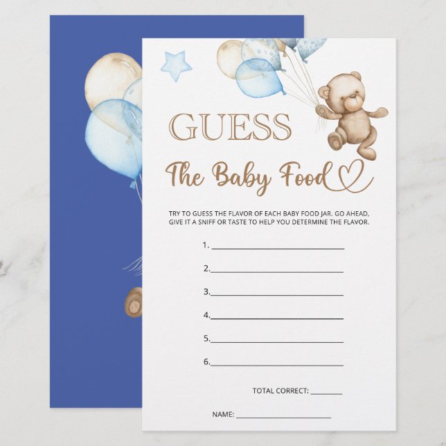 Guess The Baby Food Teddy Bear Baby Shower (Front/Back)
