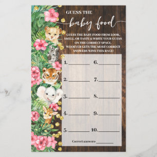 Guess the Baby Food Wild Safari Shower Game Card