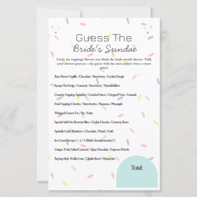 Guess the Bride’s Sundae Game (Front)