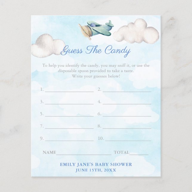 Guess The Candy Game Card Travel Theme Baby Shower (Front)