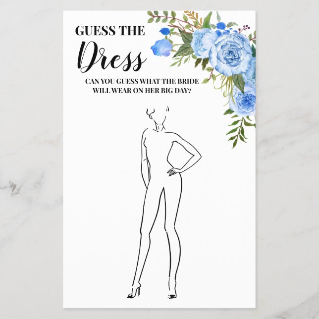 Guess the Dress Bridal Shower Blue Game Card (Front)