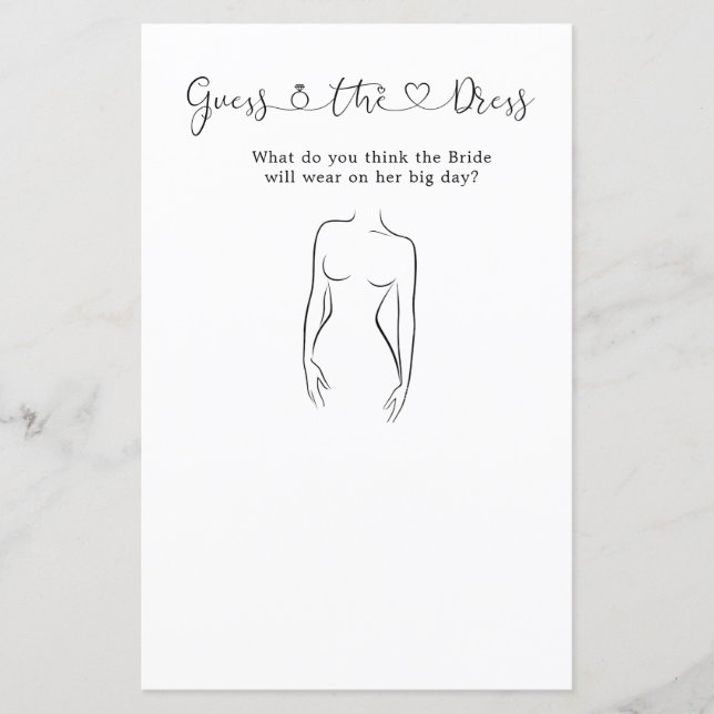 Guess The Dress Bridal Shower Game (Front)