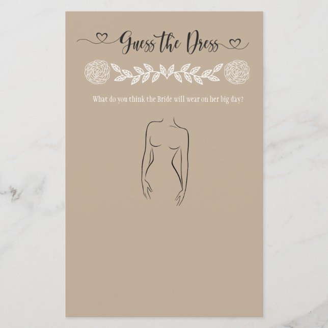 Guess The Dress Bridal Shower Game (Front)