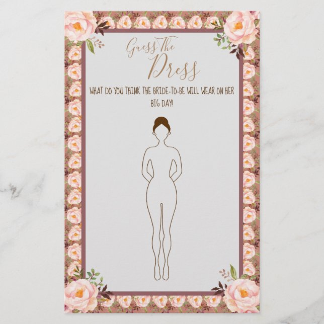 Guess the Dress Bridal Shower Game Card (Front)