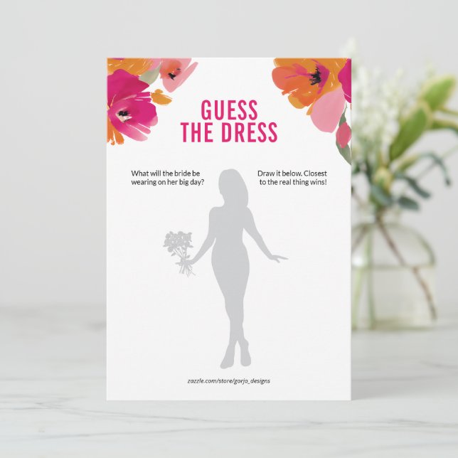 Guess the Dress Bridal Shower Game Card Floral (Standing Front)