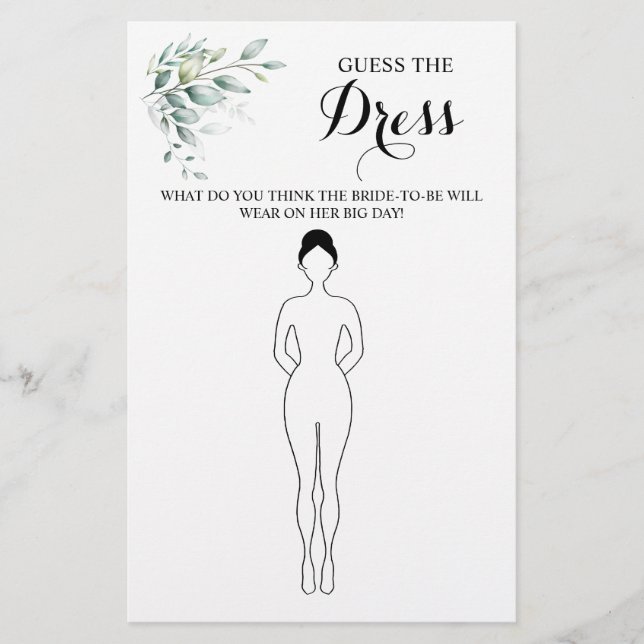 Guess the Dress Eucalyptus Bridal Shower Game Card (Front)