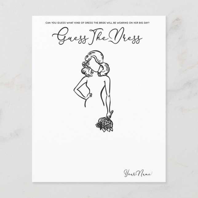 Guess The Dress  - game for bridal shower party (Front)