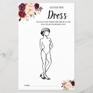 Guess the Dress Marsala Bridal Shower Game Card 