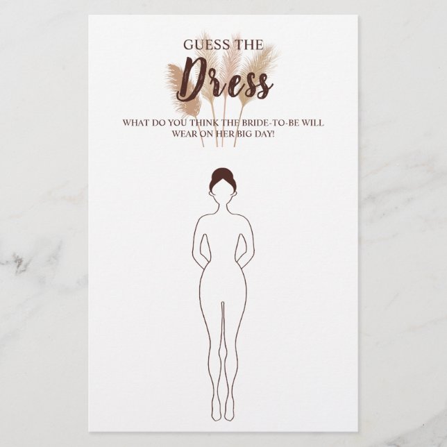 Guess the Dress Pampas Bridal Shower Game Card (Front)
