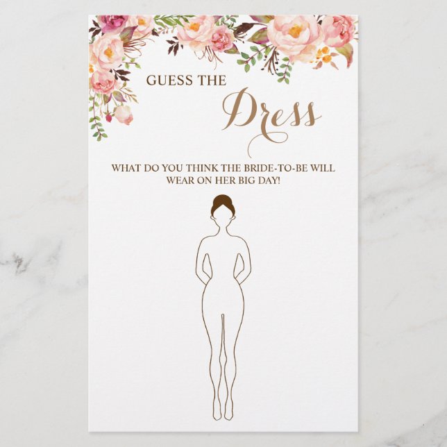 Guess the Dress Pink Bridal Shower Game Card (Front)