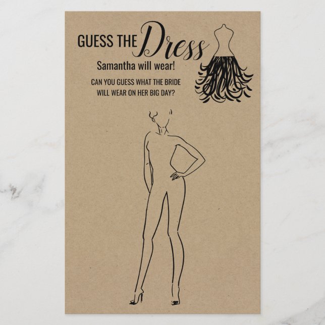 Guess the Dress Rustic Bridal Shower Game Card (Front)