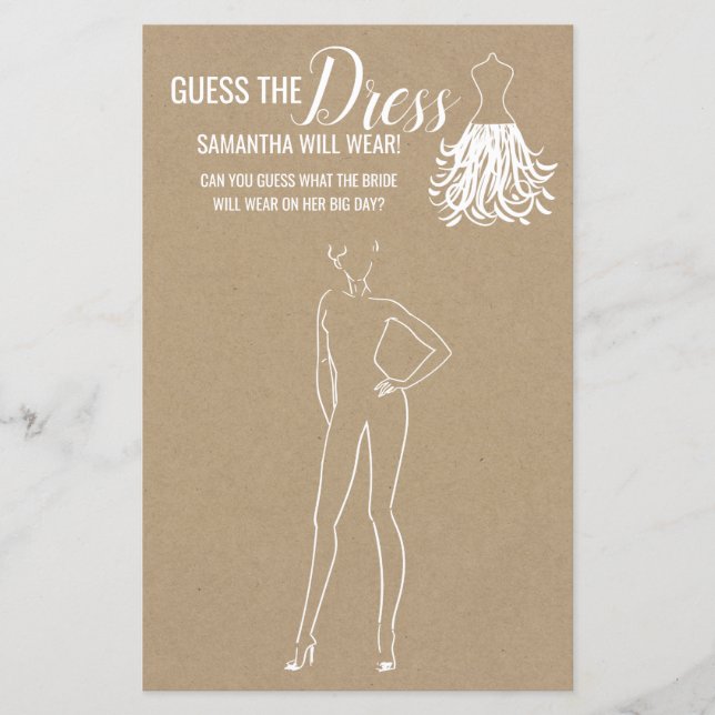 Guess the dress rustic shower bilingual game (Front)