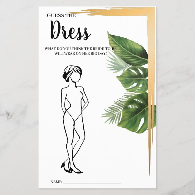 Guess the Dress Tropical Palm Bridal Shower Game  Flyer (Front)
