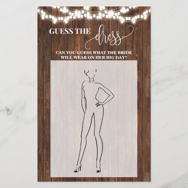 Guess the Dress Western Bridal Shower Game Card (Front)