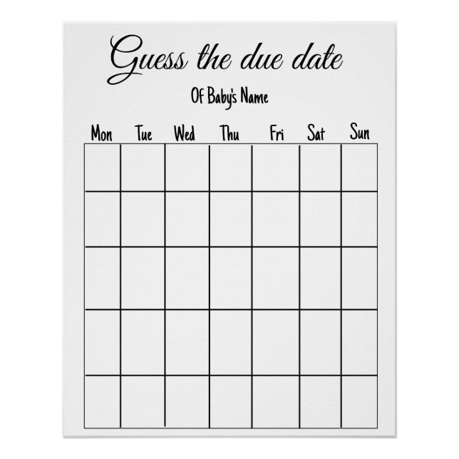 guess the due date baby shower game poster (Front)