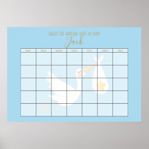Guess The Due Date Blue Special Delivery Stork Poster