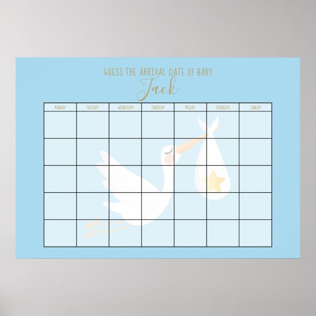Guess The Due Date Blue Special Delivery Stork Poster (Front)