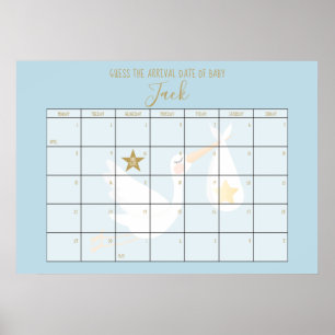 Guess The Due Date Calendar Blue Baby Shower Game Poster