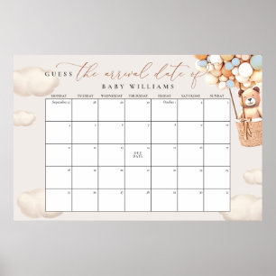 Guess The Due Date Calendar Blue Bear Poster