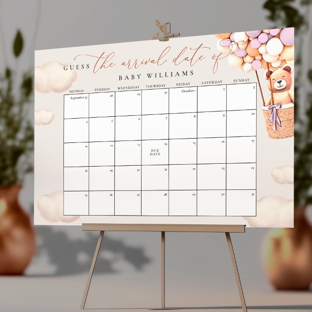 Guess The Due Date Calendar Lavender Bear Poster (Creator Uploaded)